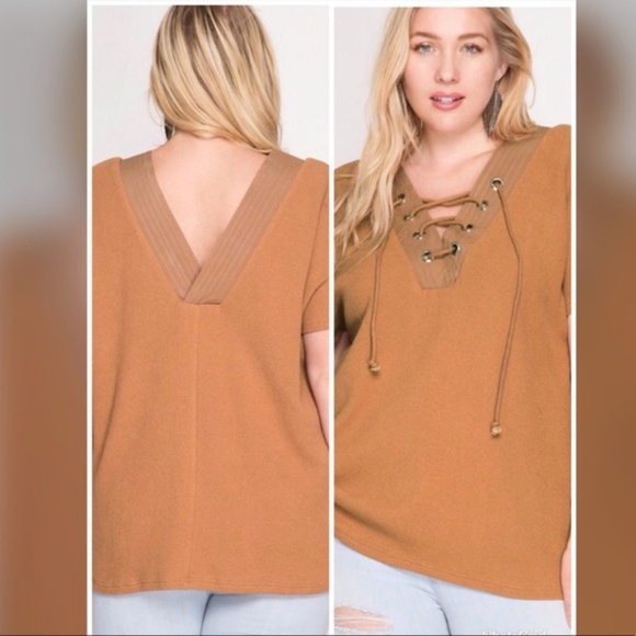 V-NECK BAND AND LACE-UP FRONT TOP - Picture 2 of 3